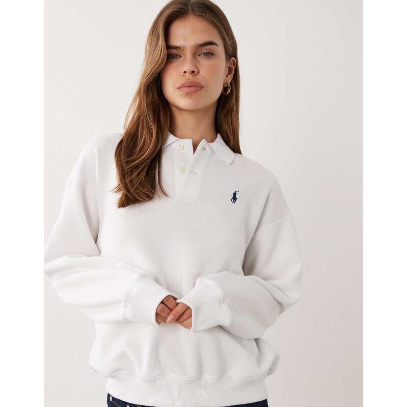 Polo Ralph Lauren icon logo collared rugby sweatshirt in white