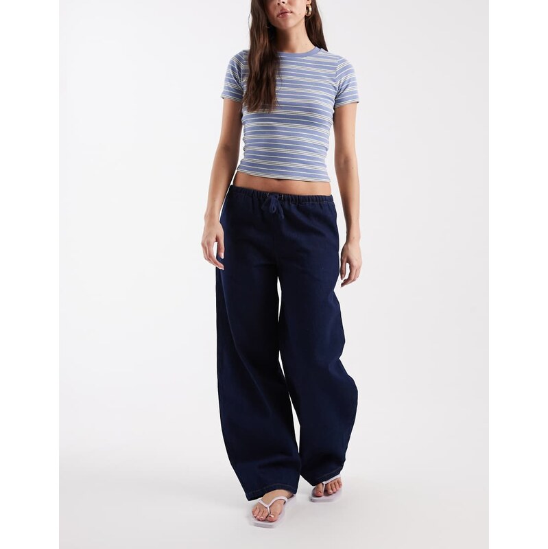 ASOS DESIGN pull on barrel jean in indigo-Blue