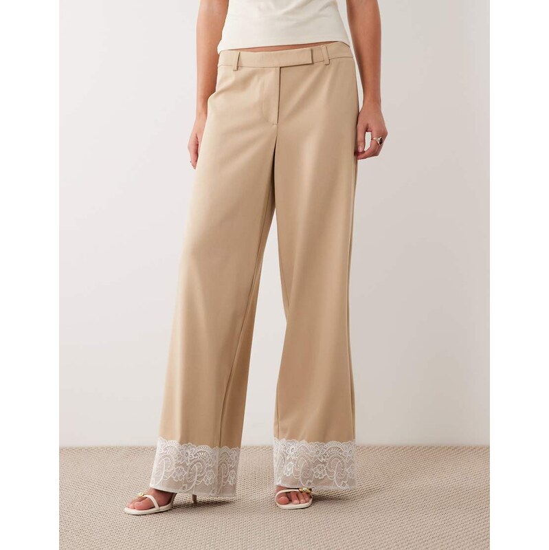 ASOS DESIGN low rise tailored trouser with lace hem in mocha