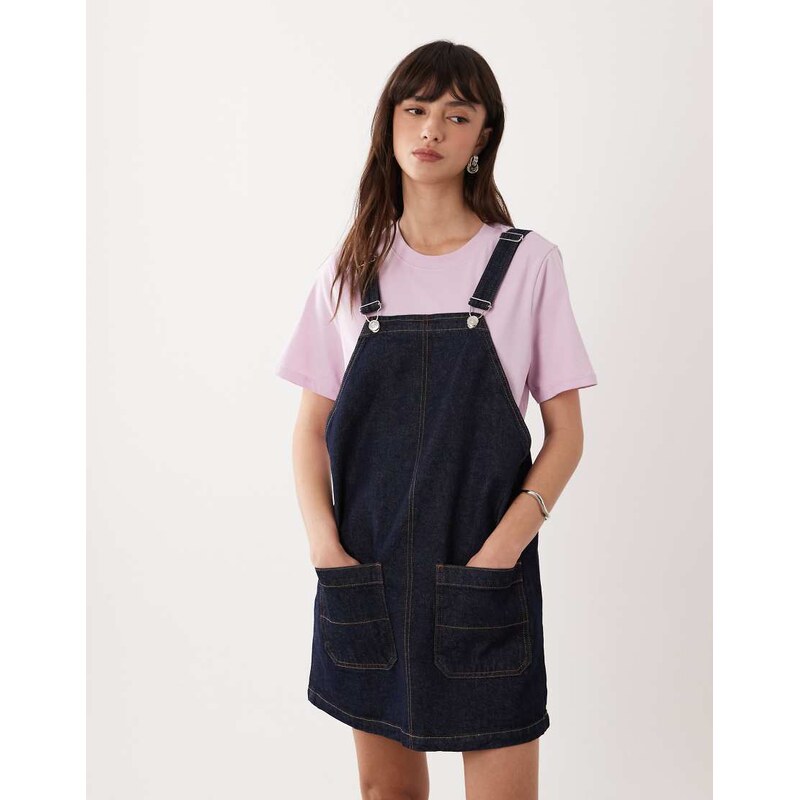 Miss Selfridge denim pinny dress with buckle detail-Blue