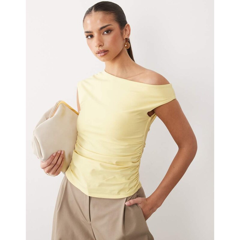 ASOS DESIGN off shoulder ruched detail top in yellow