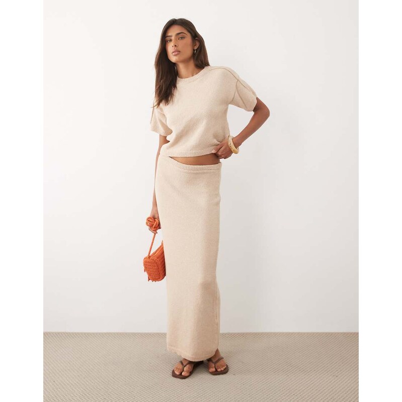ASOS DESIGN knitted cotton boucle maxi skirt co-ord in ecru