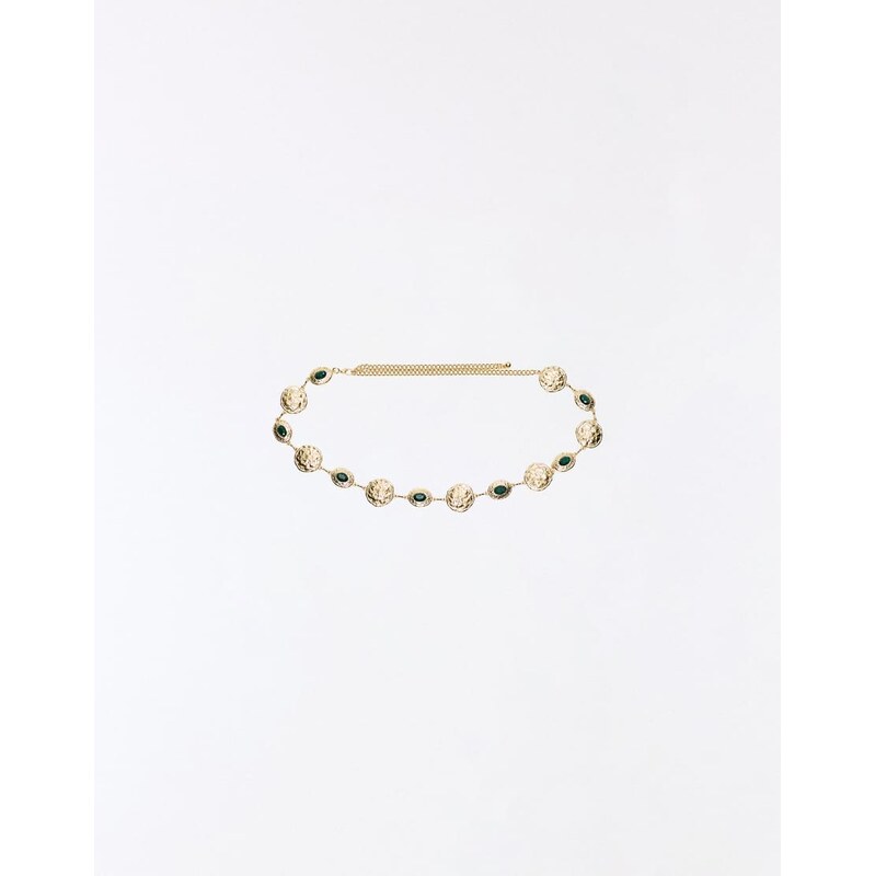 Bershka Rhinestone chain belt in gold 114684114