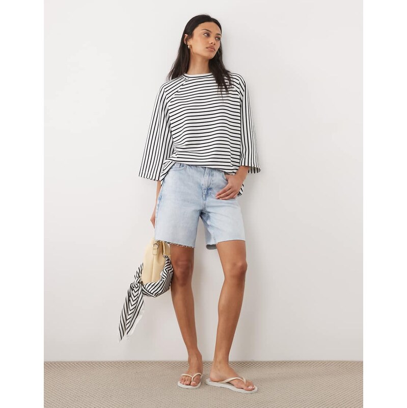 ASOS DESIGN oversized raglan sleeve t-shirt in navy stripe-Multi