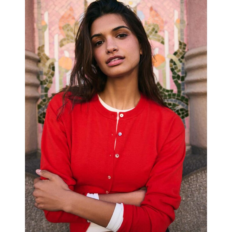Bershka Round neck button-up cardigan in red 114684140