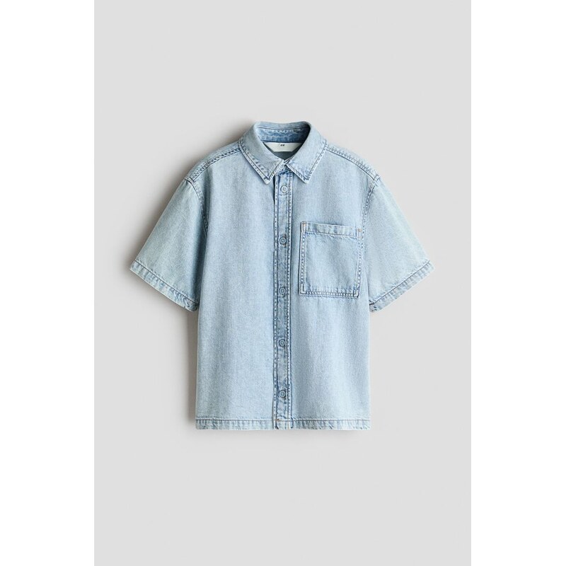 H&M - Džínová košiles krátkým rukávem - Světlý Denim Blue