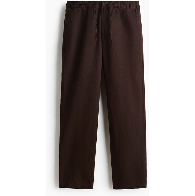 H&M - Kalhoty z lněné směsi Regular Fit - Tmavě Hnědá