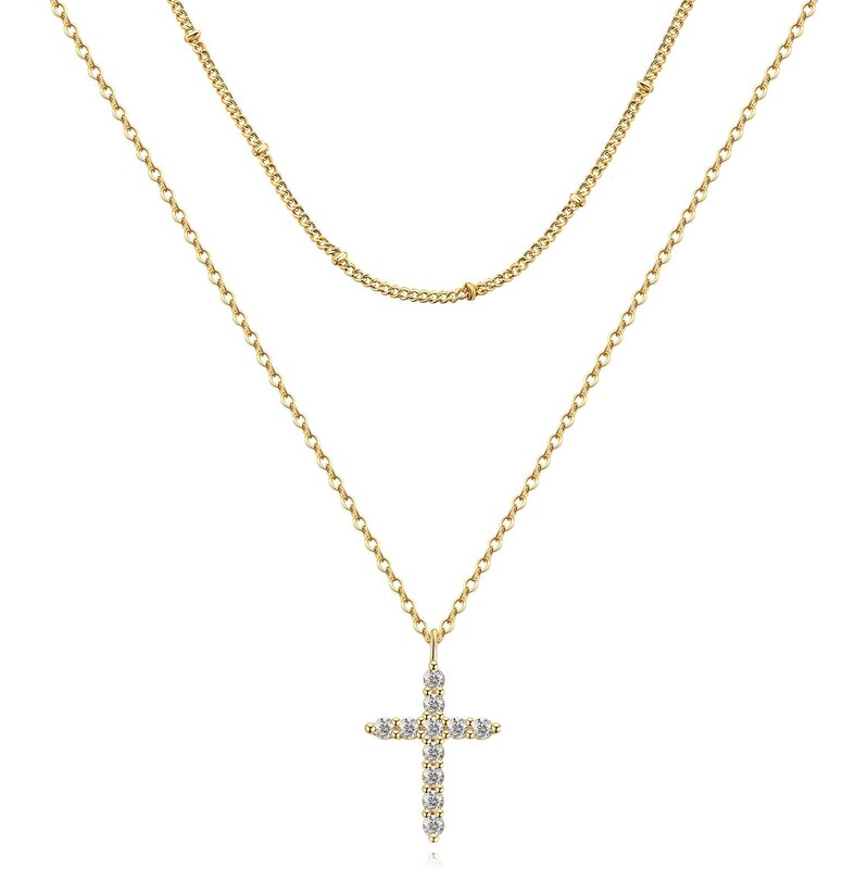 SYLVIENE Dvojitý náhrdelník CROSS se Zirkony Gold 114684515