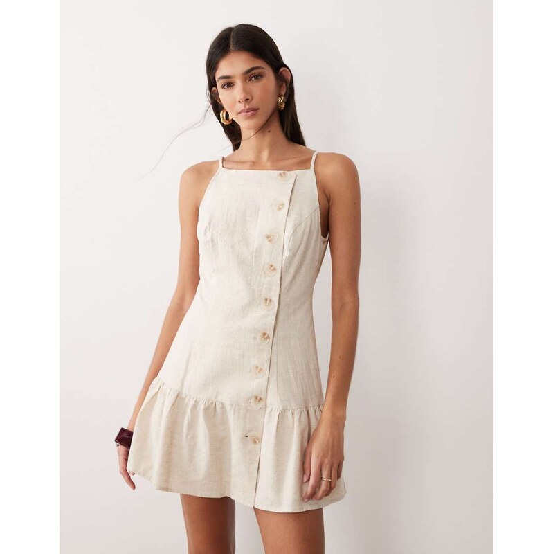 SNDYS linen & cotton blend square neck button detail ruffle hem