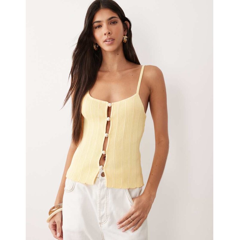 SNDYS ribbed knit bead front cami top in yellow