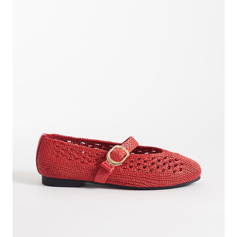 SEQWL Wide Fit Woven ballet flat with buckle detail red 115517641