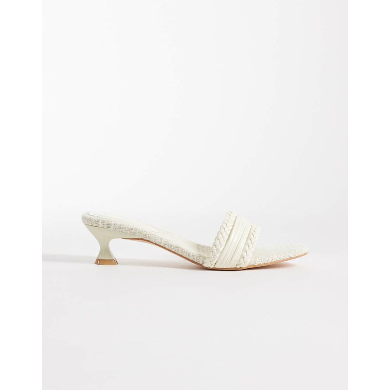 Glamorous kitten heeled woven sandals in off white 115518969