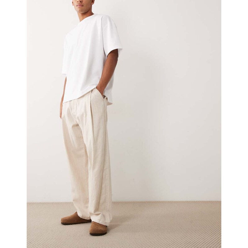 Bershka Super baggy trousers linen blend in beige - BEIGE