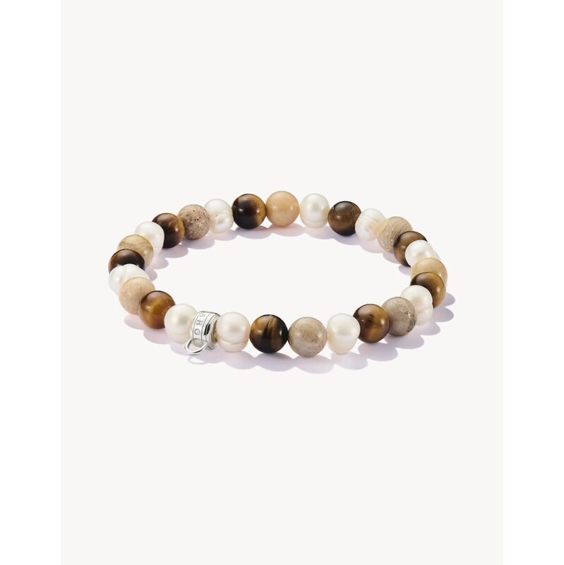 Thomas Sabo Silver beads bracelet with ecru-coloured stones in silver, 115500867