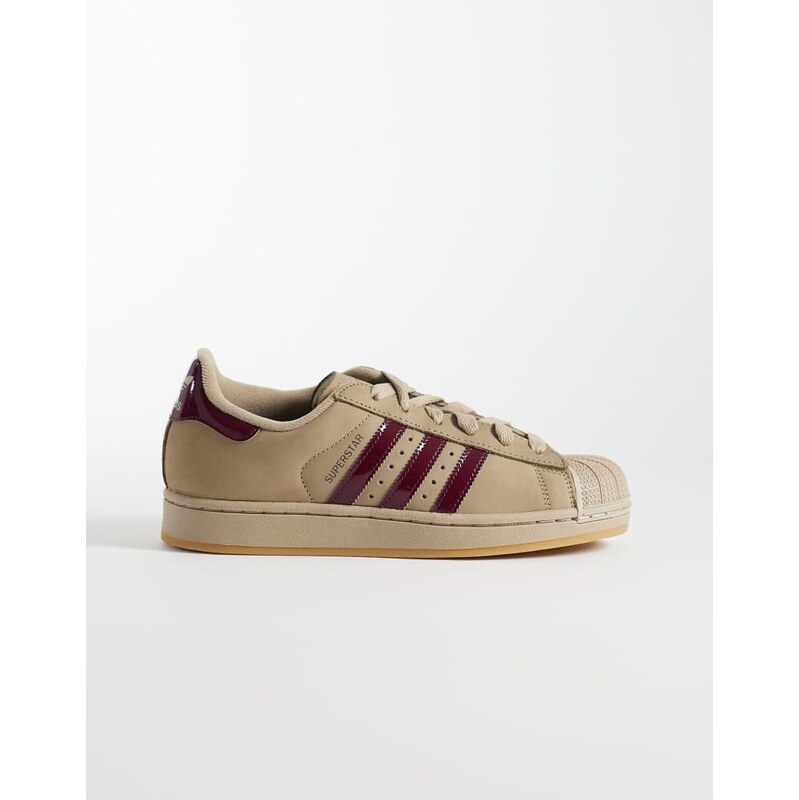 adidas Originals Superstar II trainers in light brown and burgundy