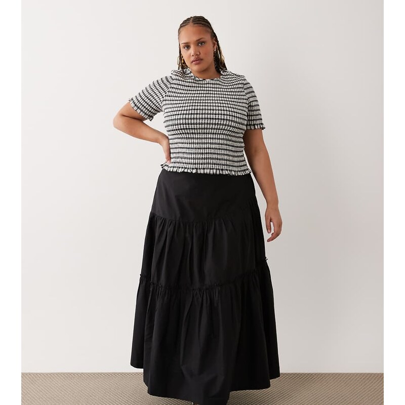 ASOS Curve ASOS DESIGN Curve asymmetric tiered boho maxi skirt in 115516934