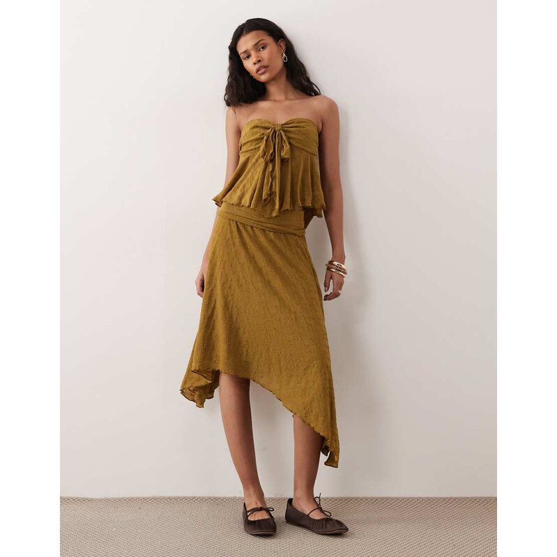 Kiss The Sky juniper hanky hem skirt in olive green