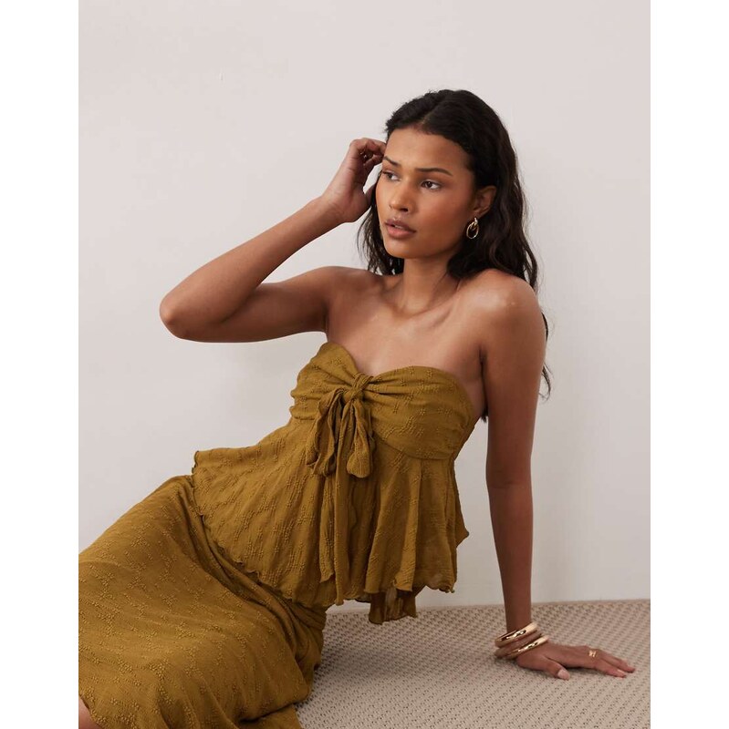 Kiss The Sky juniper strapless tie top in olive green