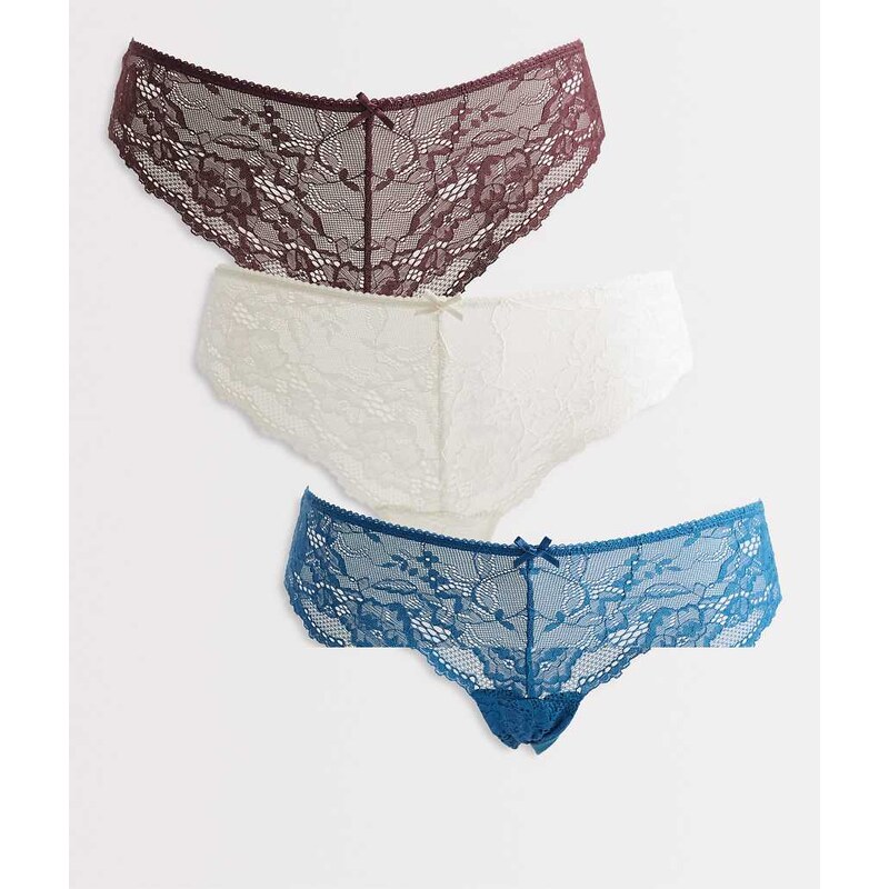 Cotton On 3 pack all over cheeky lace brief set in teal, purple and 114688028