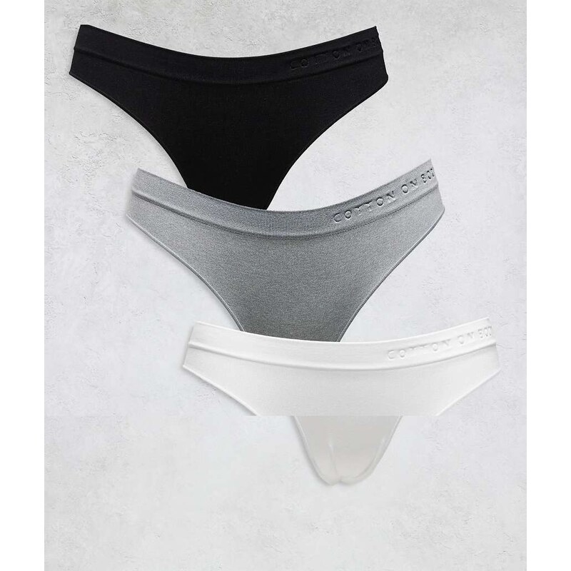 Cotton On 3 pack seamless hipster cheeky brief set in black, grey and 114688029