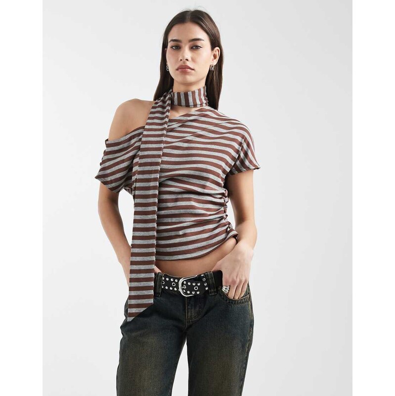 Daisy Street aysmmetric gathered top with matching scarf in