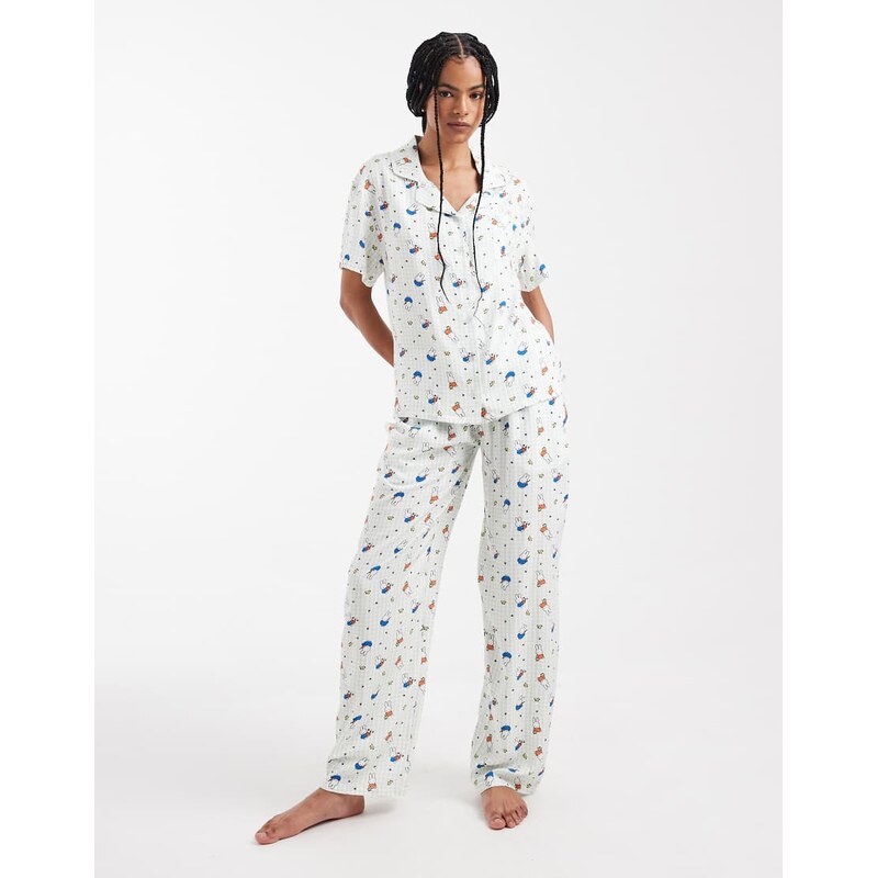 Daisy Street x Miffy short sleeve pyjama set in green check