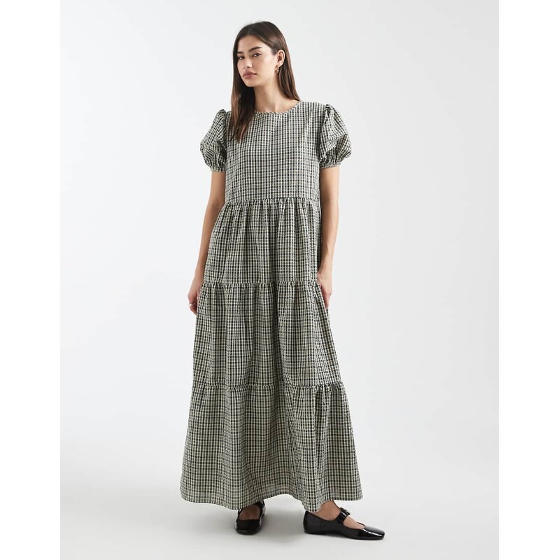 Daisy Street chuck on smock tiered dress with puff sleeves in