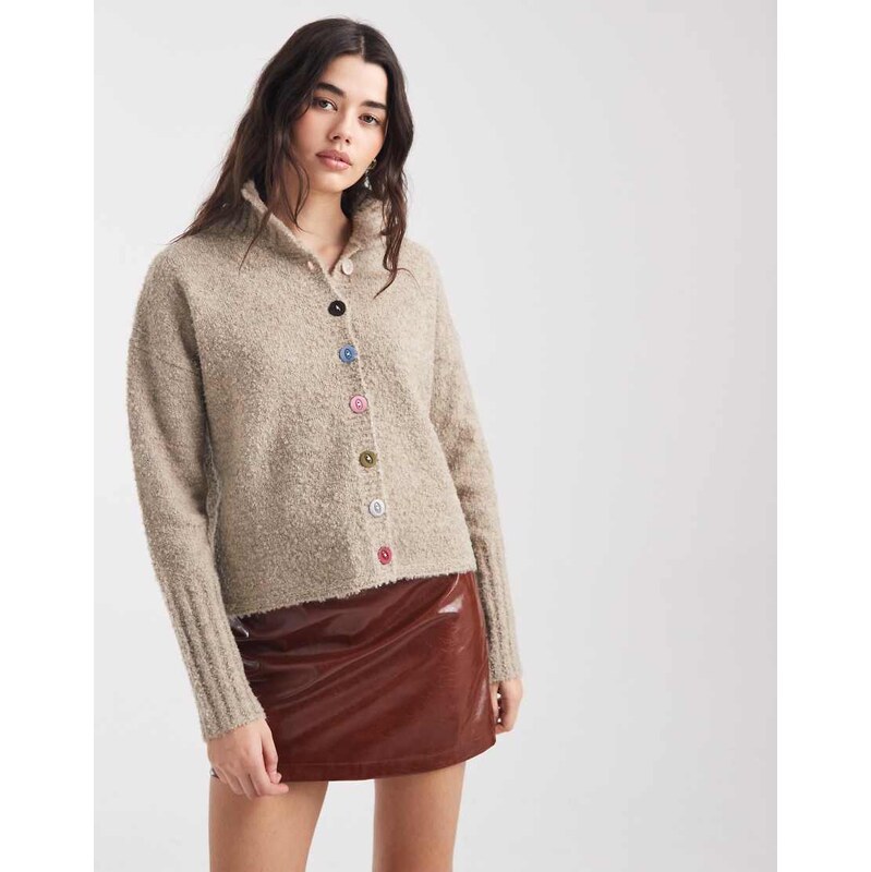 Daisy Street multi coloured button down cardigan in oat marl