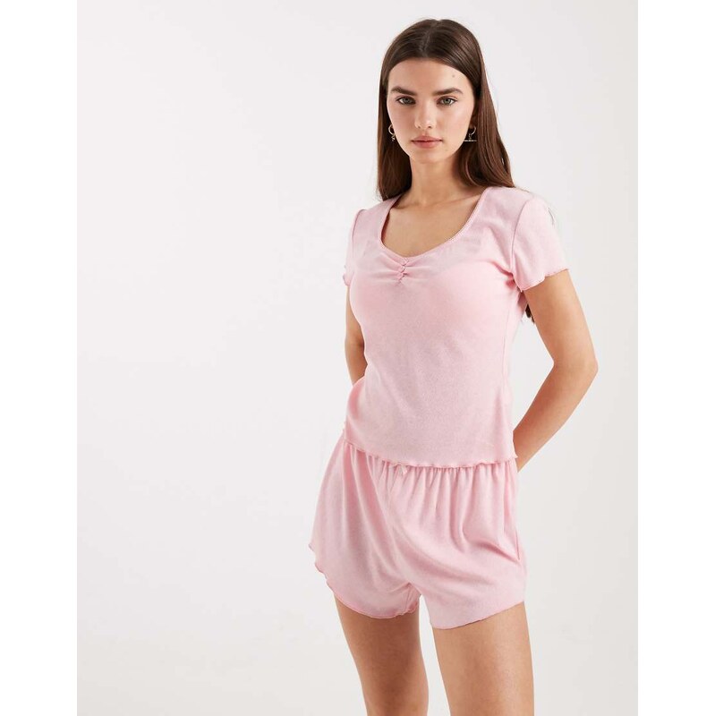 Daisy Street matching pointelle top and short pyjama in pink 114688035