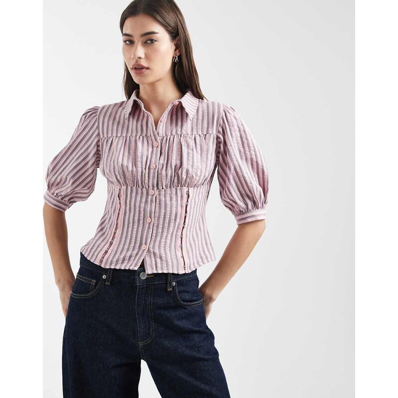 Daisy Street fitted shirt with puff sleeves and corset detailing