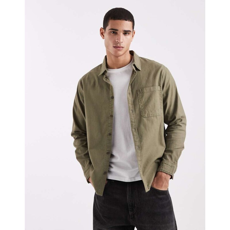 Cotton On long sleeve shirt in washed khaki-Green