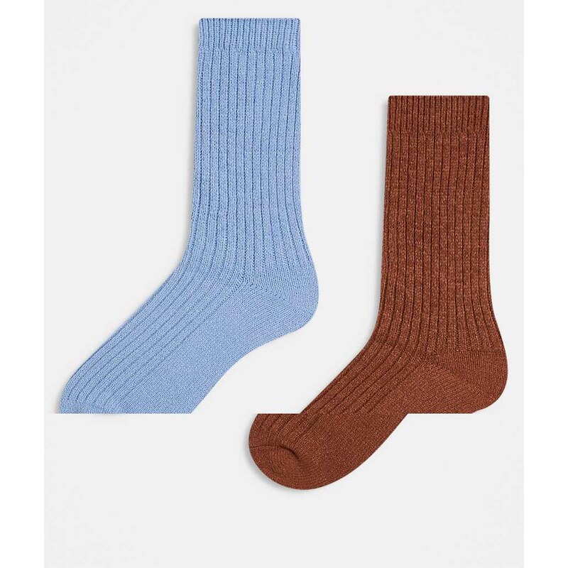 Cotton On 2 pack crew socks in duck egg and american oak-Multi 114688080