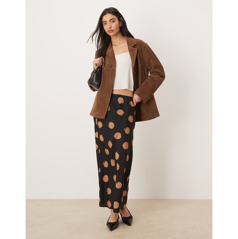 Wednesdays Girl bias midaxi skirt in brown brown polka dot 114688104