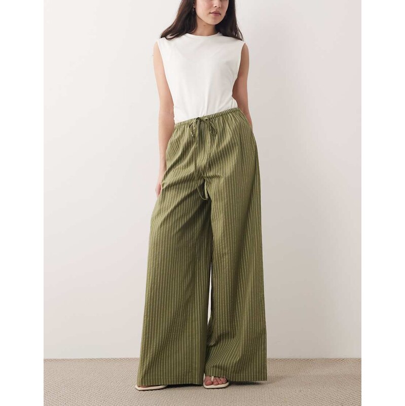 Wednesdays Girl wide leg pinstripe trousers in khaki-Blue