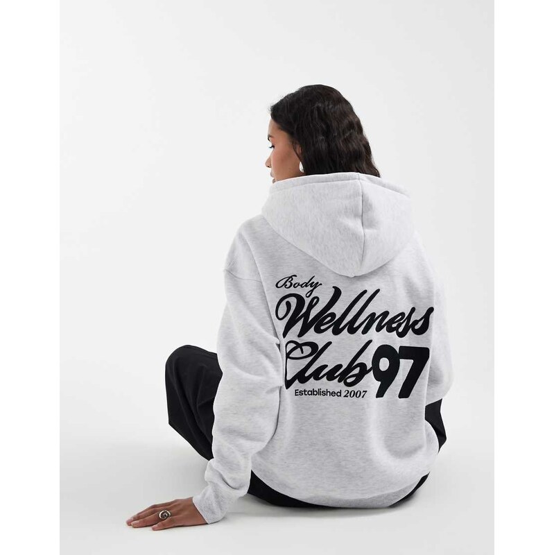 Cotton On plush premium graphic hoodie in cloudy grey marl