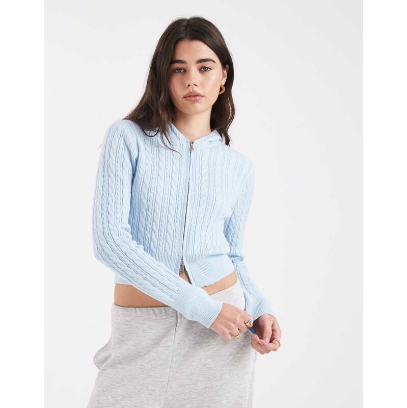 Cotton On everfine cable double zip up hoodie in seaside blue