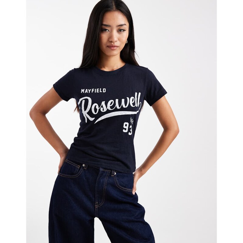 Cotton On foxridge graphic tee in total eclipse-Navy