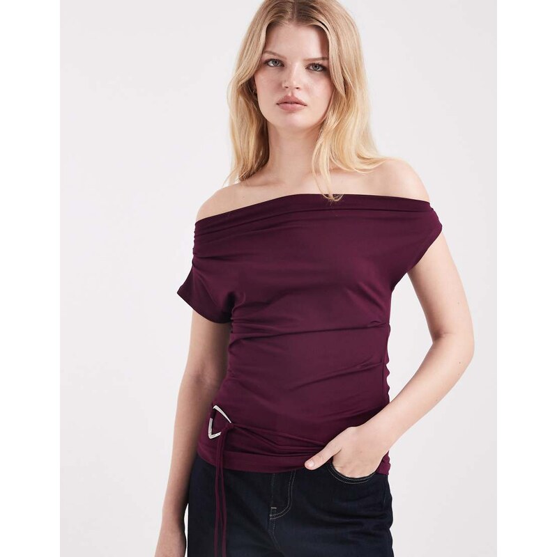 Cotton On georgie belted off shoulder top in blackberry-Purple