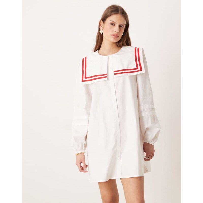 Glamorous chuck on boxy shirt dress with square neck collar in white 114688168