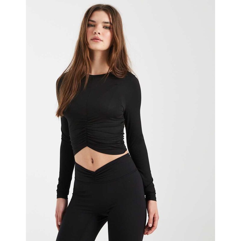 Cotton On active ruched front long sleeve tee in black 114688185