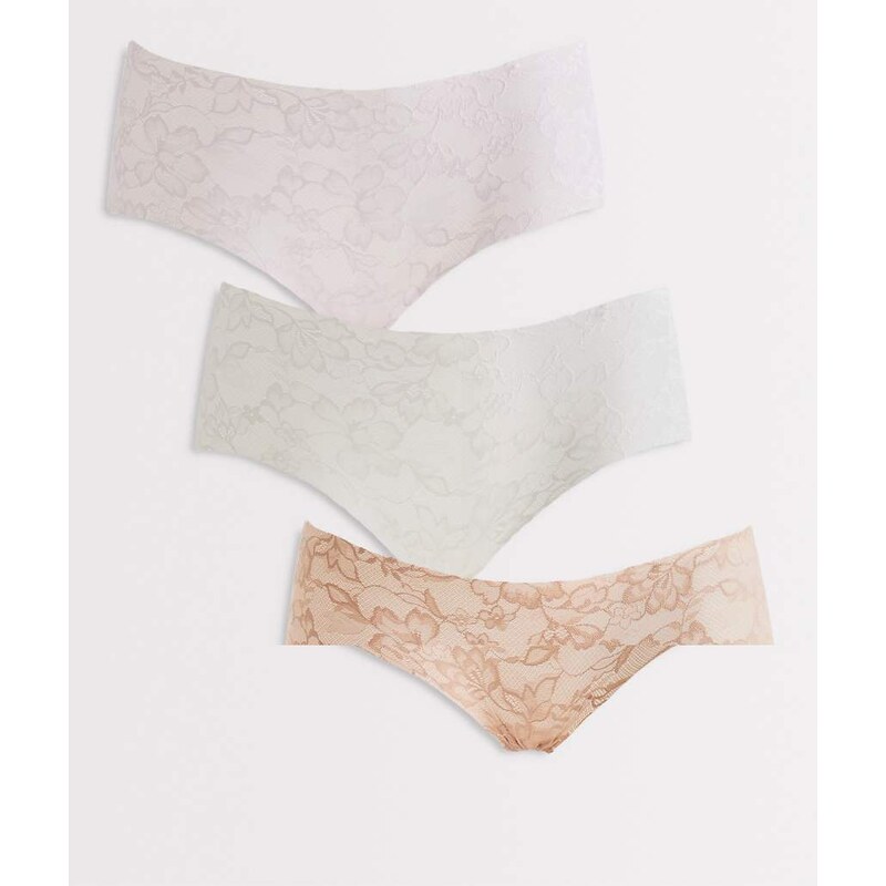 Cotton On 3 pack invisible lace boyleg briefs in pink, beige and white 114688196