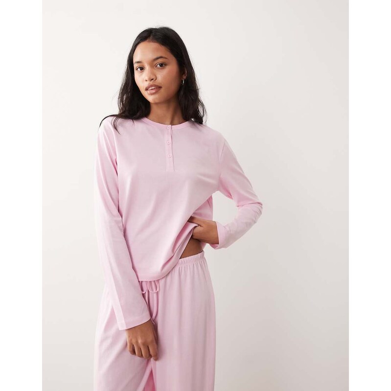 ASOS DESIGN mix & match cotton long sleeve henley pyjama top in