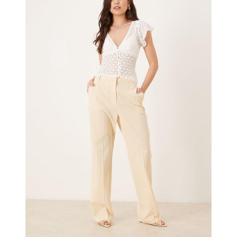 ASOS DESIGN tailored slim straight trousers in buttermilk-Yellow