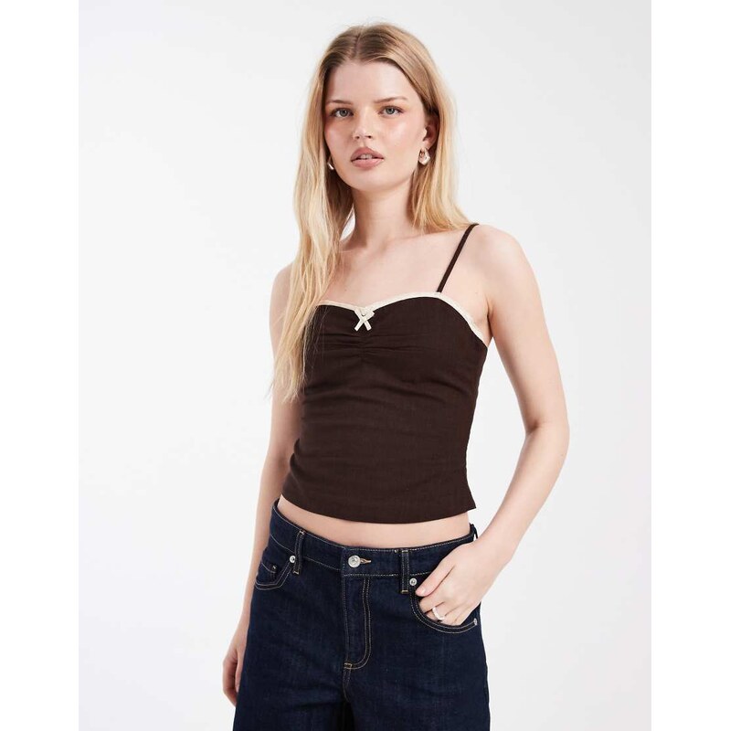 Cotton On bow cami top in dark oak-Brown