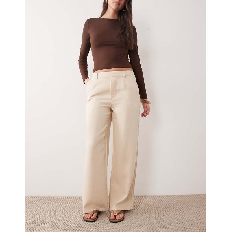 Object wide leg chambray trouser in cream wash-White 115521681