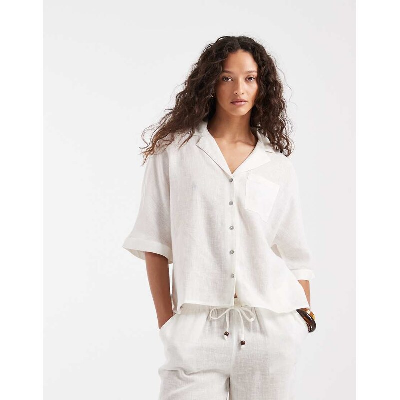 ONLY linen blend short sleeve shirt co-ord in white
