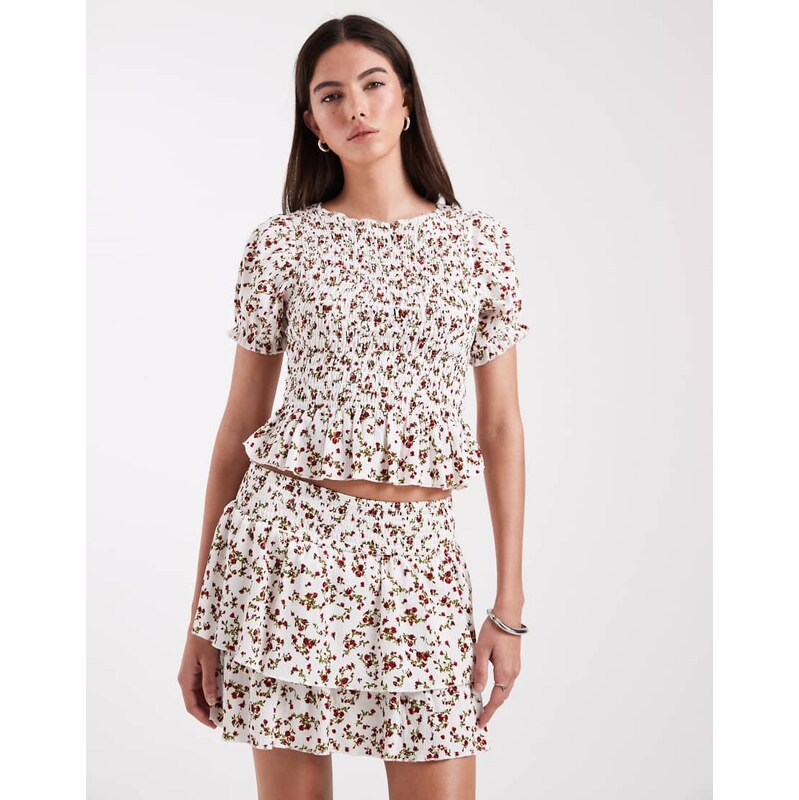 ONLY floral print smock top co-ord in white