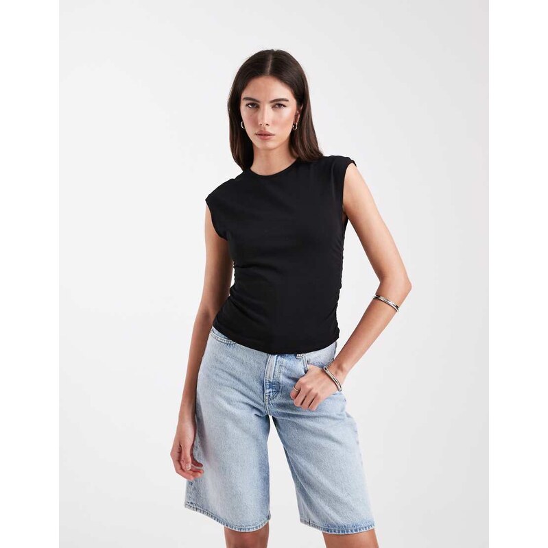 ONLY ruched sleeveless top in black