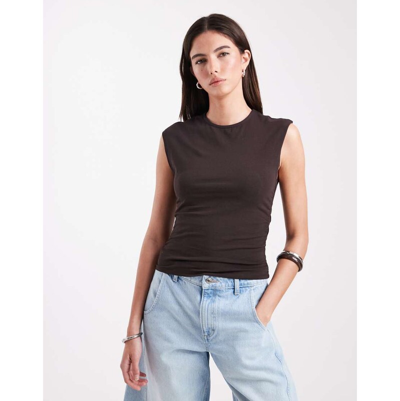 ONLY ruched sleeveless top in brown