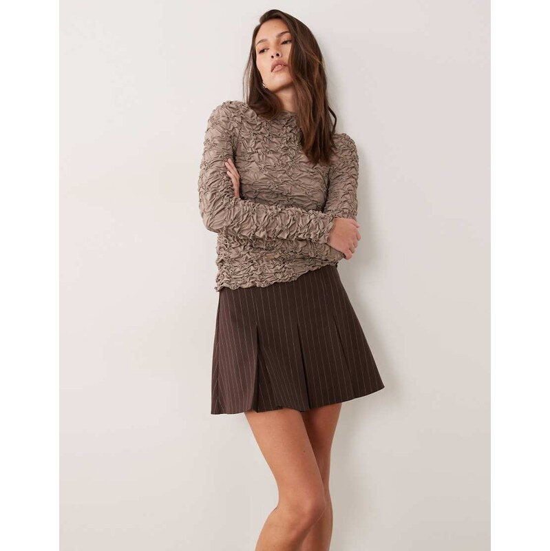ASOS DESIGN box pleat tailored mini skirt in brown stripe